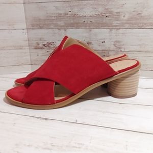 NWOB A/Anthropologie red suede block heel sandals